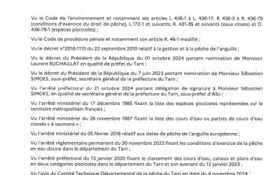 Préfecture : Arrêté du 26 décembre instituant des réserves permanentes et temporaires de pêche sur certains cours d’eau ou parties de cours d’eau dans le département du Tarn